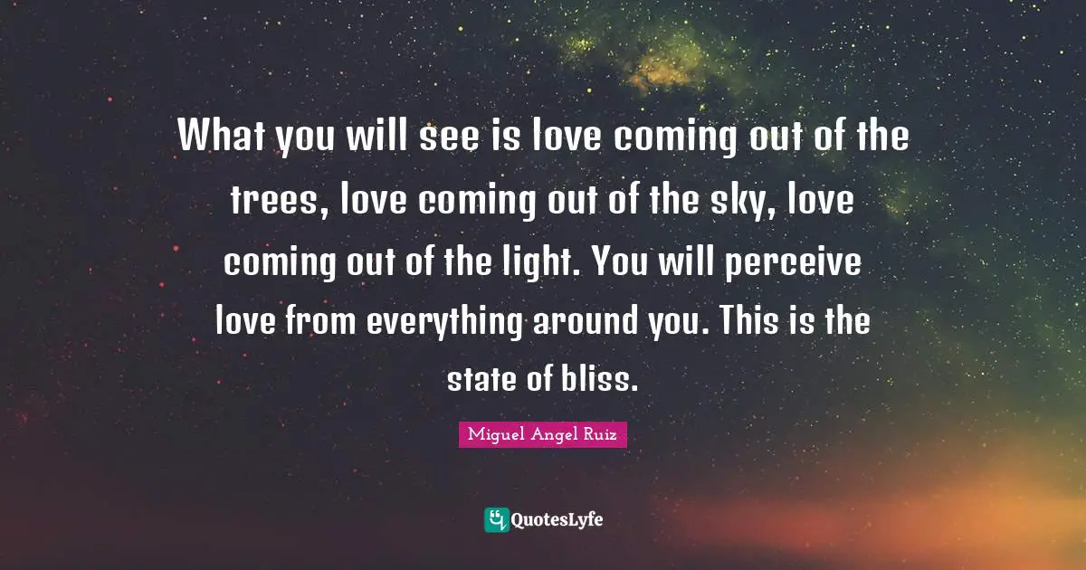 What you will see is love coming out of the trees, love coming out of the sky, love coming out of the light. You will perceive love from everything around you. This is the state of bliss.