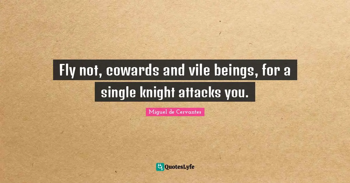 Fly not, cowards and vile beings, for a single knight attacks you.
