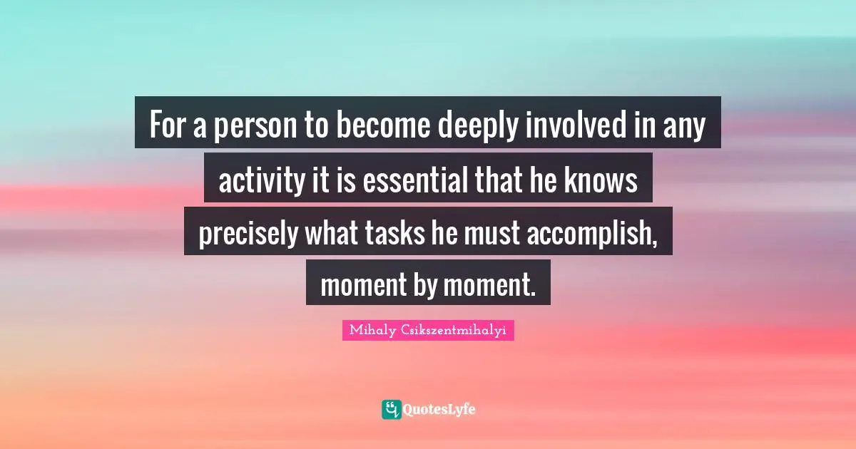 For a person to become deeply involved in any activity it is essential that he knows precisely what tasks he must accomplish, moment by moment.
