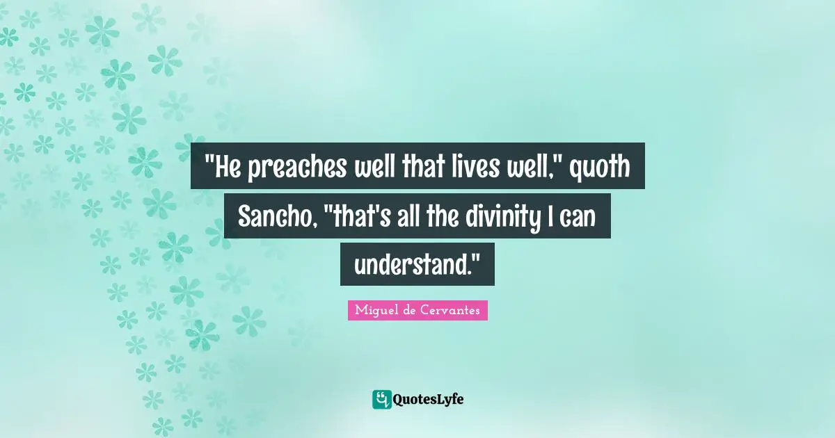 "He preaches well that lives well," quoth Sancho, "that's all the divinity I can understand."
