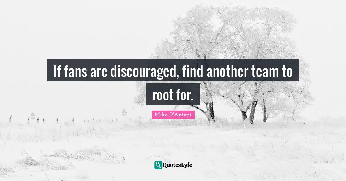If fans are discouraged, find another team to root for.