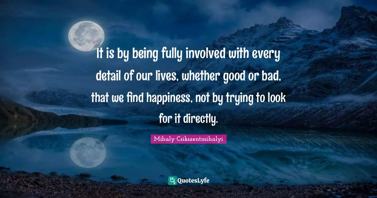 It is by being fully involved with every detail of our lives, whether good or bad, that we find happiness, not by trying to look for it directly.