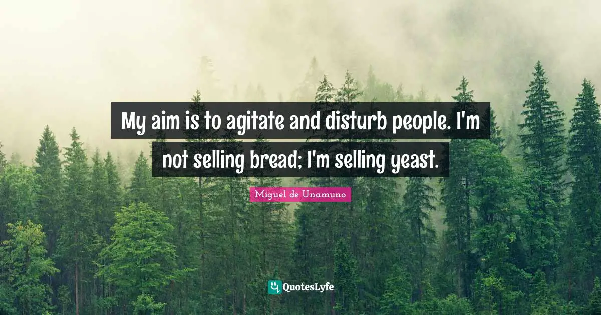 My aim is to agitate and disturb people. I'm not selling bread; I'm selling yeast.