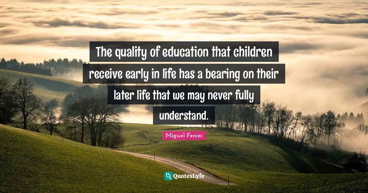 The quality of education that children receive early in life has a bearing on their later life that we may never fully understand.