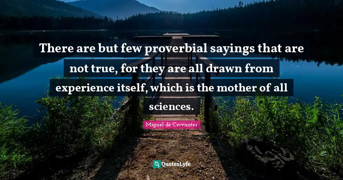 There are but few proverbial sayings that are not true, for they are all drawn from experience itself, which is the mother of all sciences.