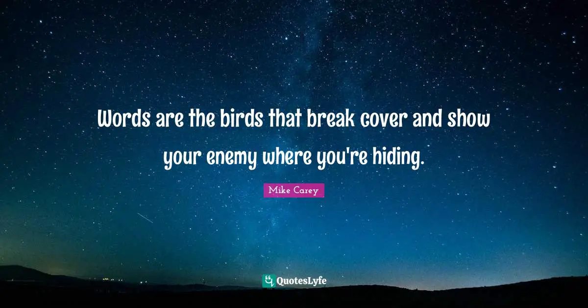 Words are the birds that break cover and show your enemy where you're hiding.