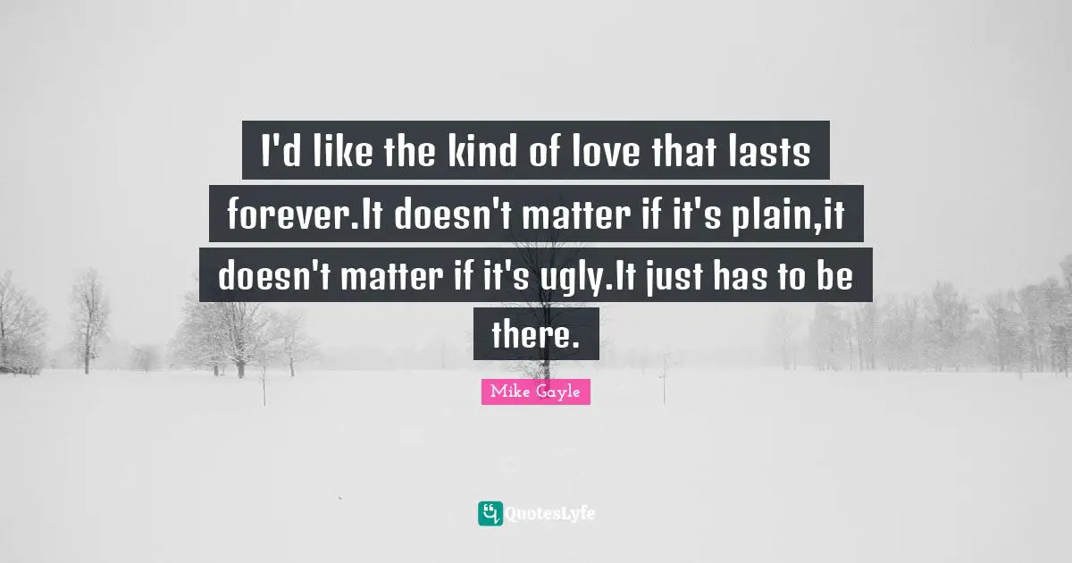 I'd like the kind of love that lasts forever.It doesn't matter if it's plain,it doesn't matter if it's ugly.It just has to be there.