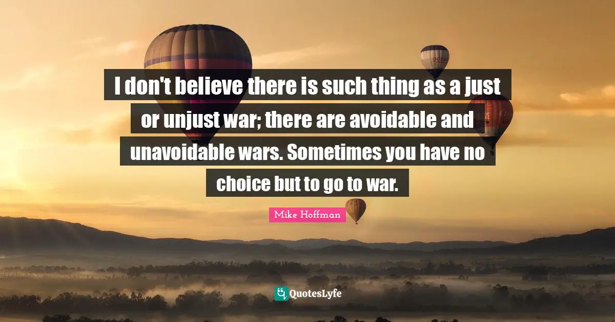 I don't believe there is such thing as a just or unjust war; there are avoidable and unavoidable wars. Sometimes you have no choice but to go to war.