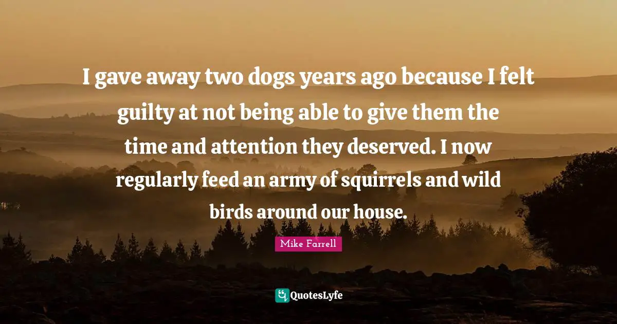 I gave away two dogs years ago because I felt guilty at not being able to give them the time and attention they deserved. I now regularly feed an army of squirrels and wild birds around our house.