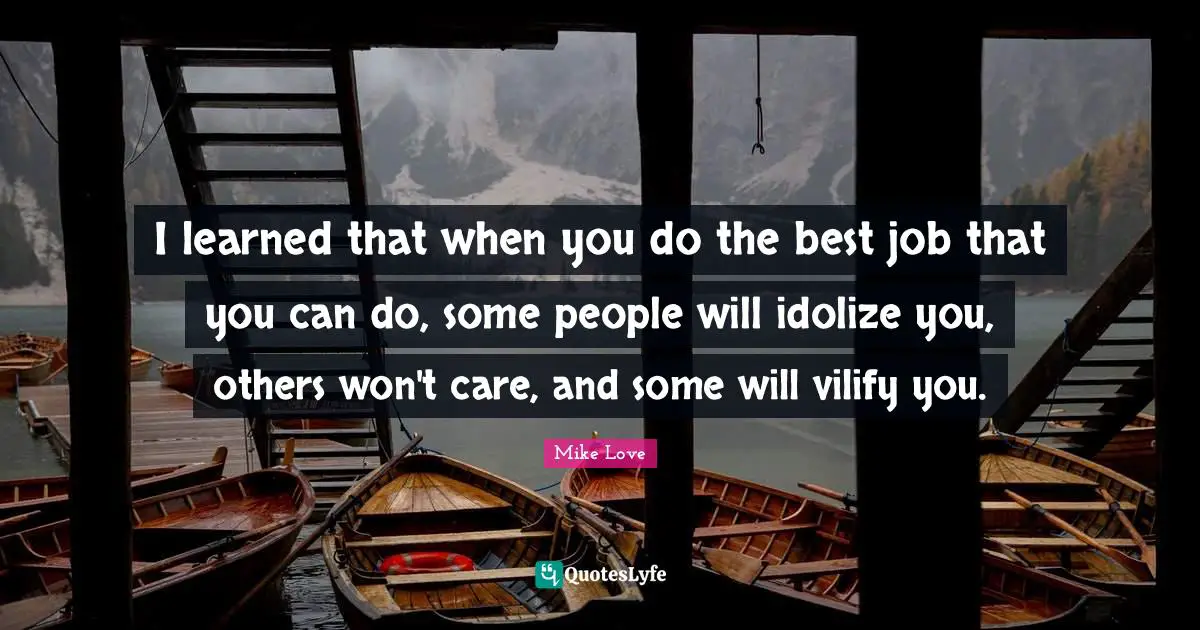 Best Job Quotes: "I learned that when you do the best job that you can do, some people will idolize you, others won't care, and some will vilify you."