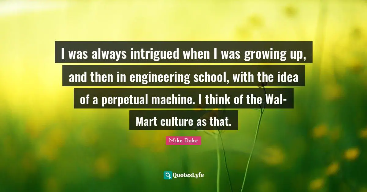 I was always intrigued when I was growing up, and then in engineering school, with the idea of a perpetual machine. I think of the Wal-Mart culture as that.