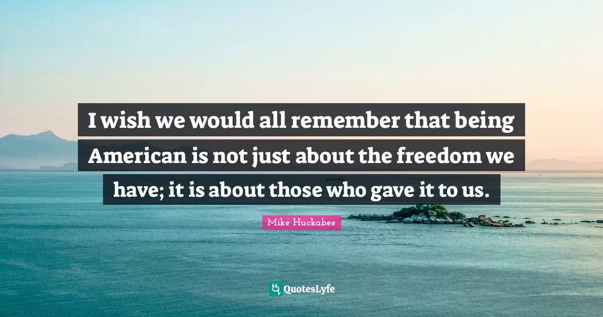 I wish we would all remember that being American is not just about the freedom we have; it is about those who gave it to us.