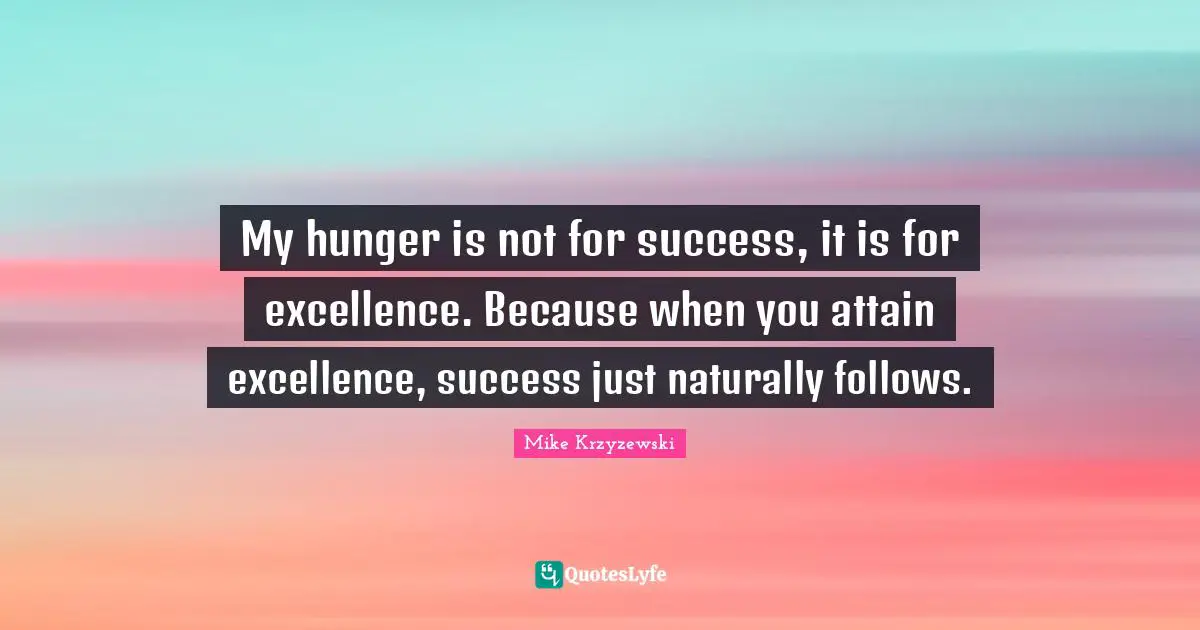 My hunger is not for success, it is for excellence. Because when you attain excellence, success just naturally follows.