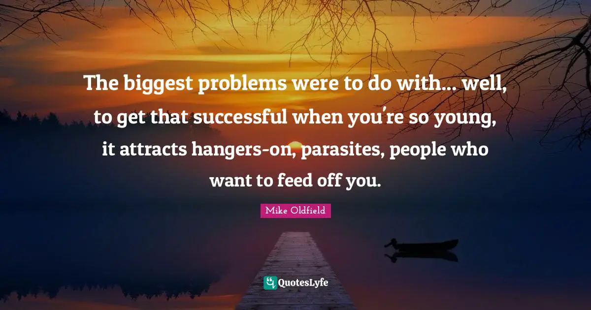 Mike Oldfield Quotes: "The biggest problems were to do with... well, to get that successful when you're so young, it attracts hangers-on, parasites, people who want to feed off you."