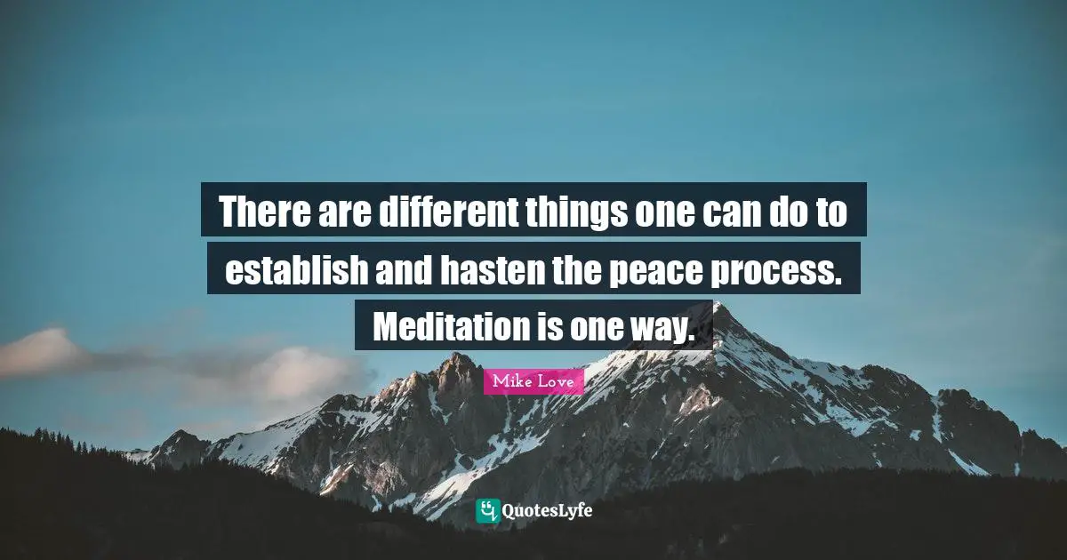 There are different things one can do to establish and hasten the peace process. Meditation is one way.
