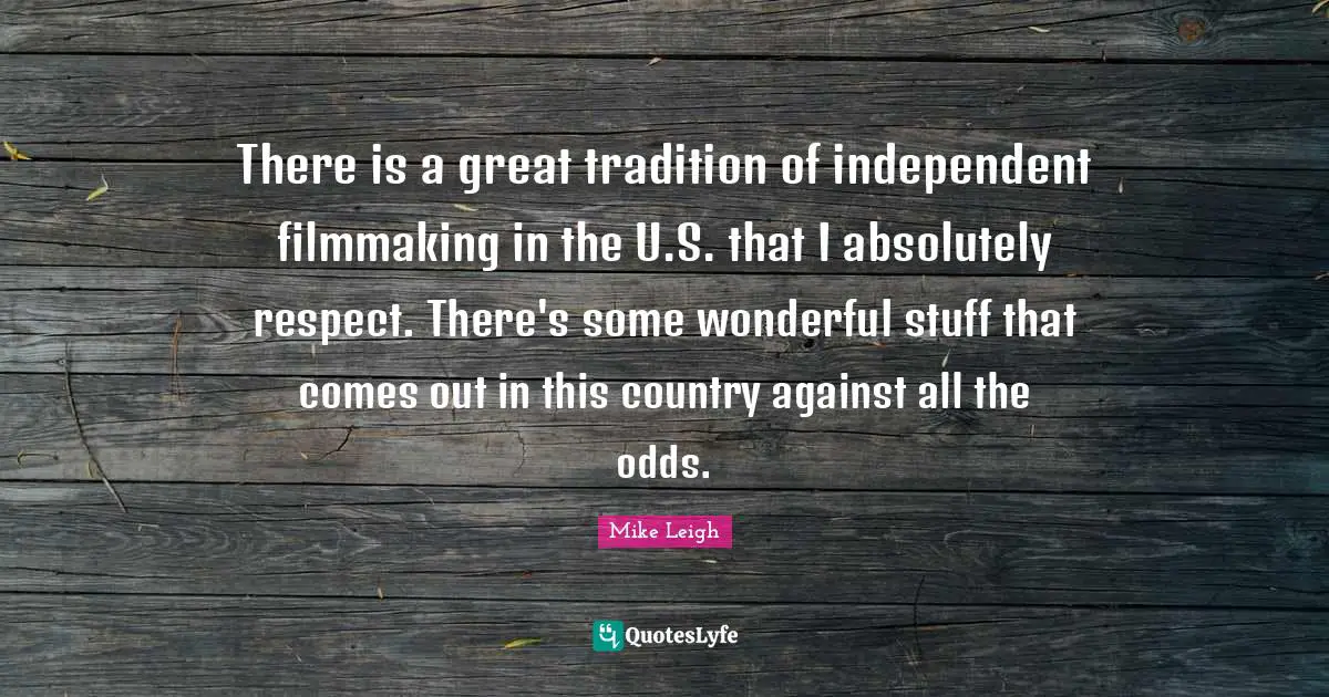 There is a great tradition of independent filmmaking in the U.S. that I absolutely respect. There's some wonderful stuff that comes out in this country against all the odds.