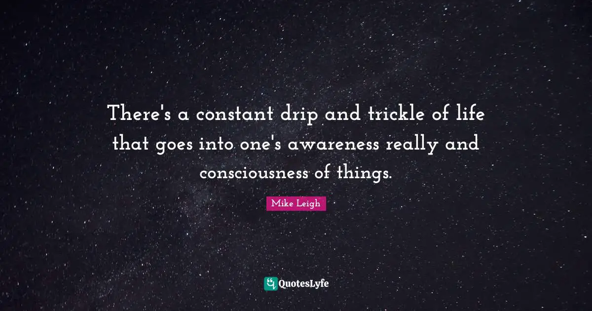 There's a constant drip and trickle of life that goes into one's awareness really and consciousness of things.