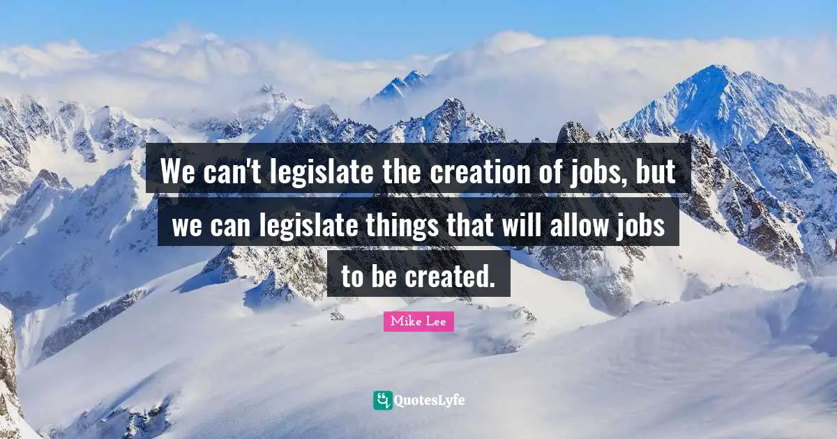 We can't legislate the creation of jobs, but we can legislate things that will allow jobs to be created.