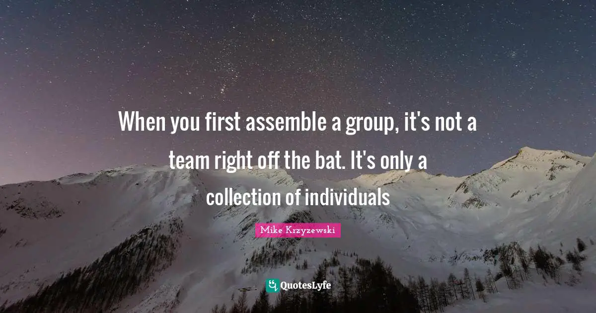 When you first assemble a group, it's not a team right off the bat. It's only a collection of individuals