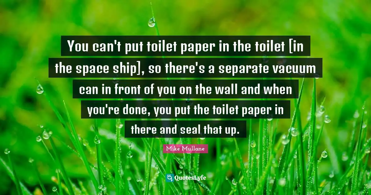 You can't put toilet paper in the toilet [in the space ship], so there's a separate vacuum can in front of you on the wall and when you're done, you put the toilet paper in there and seal that up.
