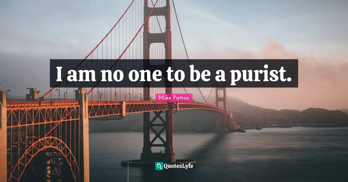 I am no one to be a purist.