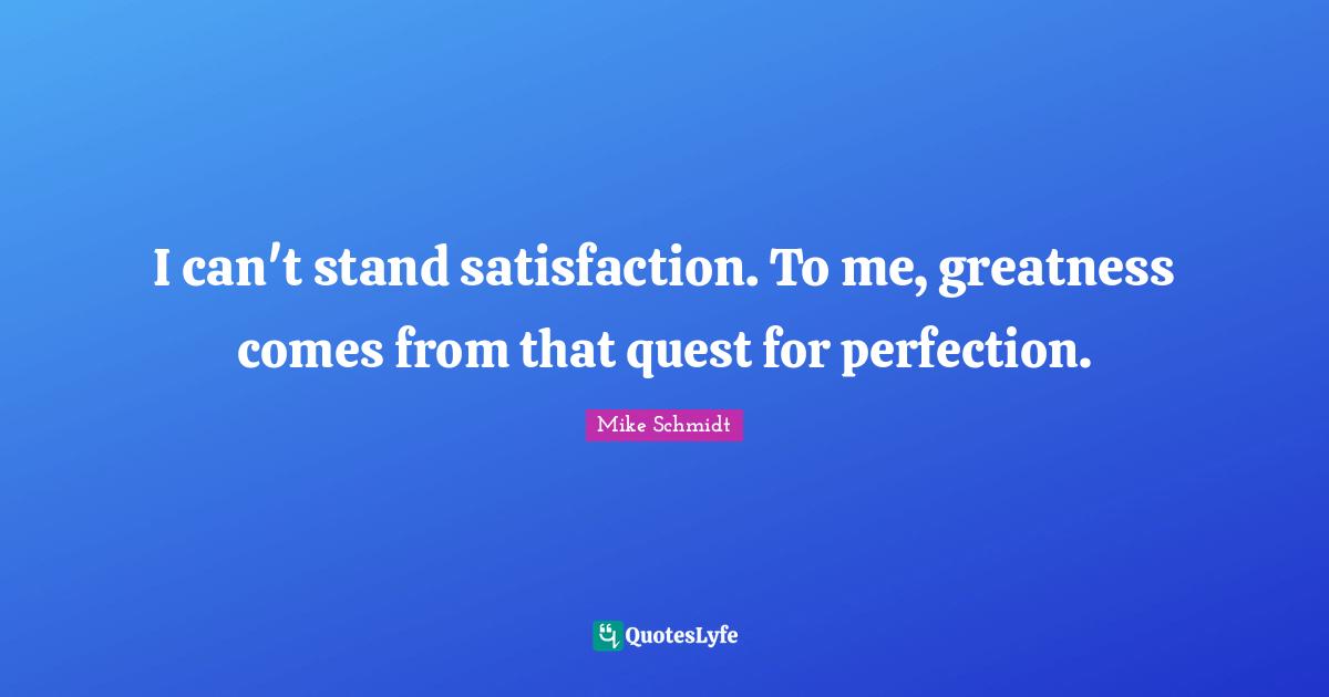 I can't stand satisfaction. To me, greatness comes from that quest for perfection.
