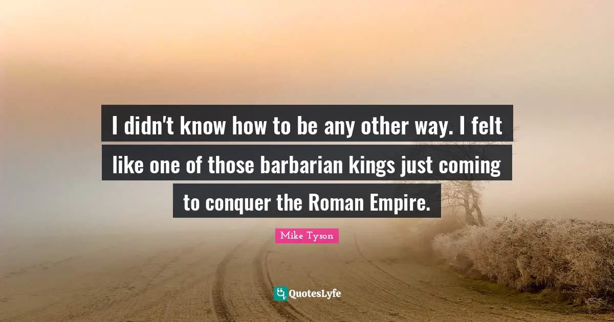 I didn't know how to be any other way. I felt like one of those barbarian kings just coming to conquer the Roman Empire.
