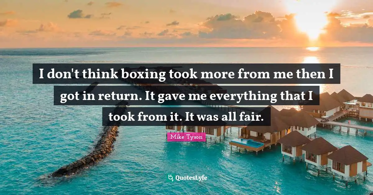 I don't think boxing took more from me then I got in return. It gave me everything that I took from it. It was all fair.
