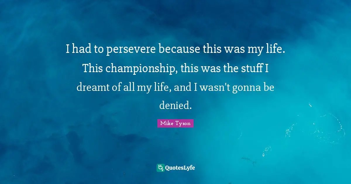I had to persevere because this was my life. This championship, this was the stuff I dreamt of all my life, and I wasn't gonna be denied.