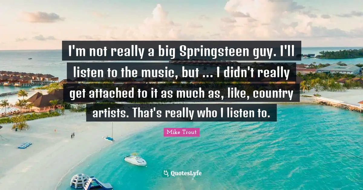 I'm not really a big Springsteen guy. I'll listen to the music, but ... I didn't really get attached to it as much as, like, country artists. That's really who I listen to.