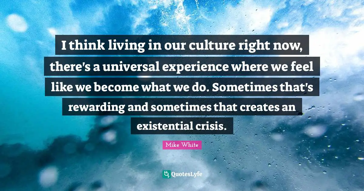 Existential Crisis Quotes: "I think living in our culture right now, there's a universal experience where we feel like we become what we do. Sometimes that's rewarding and sometimes that creates an existential crisis."