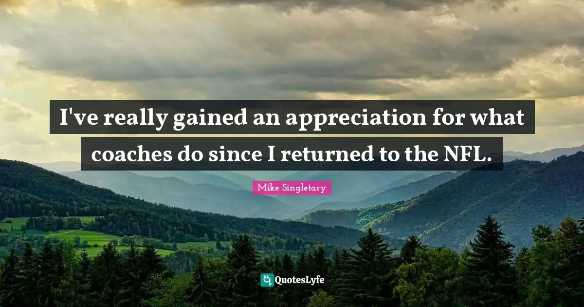 I've really gained an appreciation for what coaches do since I returned to the NFL.