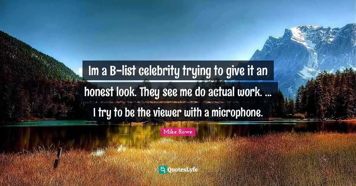 Im a B-list celebrity trying to give it an honest look. They see me do actual work. ... I try to be the viewer with a microphone.