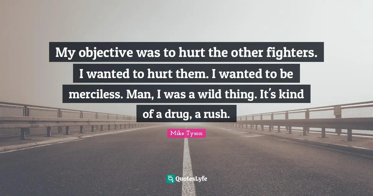 My objective was to hurt the other fighters. I wanted to hurt them. I wanted to be merciless. Man, I was a wild thing. It's kind of a drug, a rush.