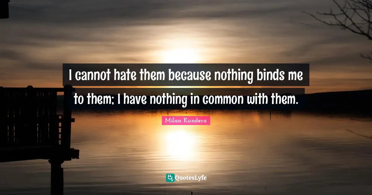 I cannot hate them because nothing binds me to them; I have nothing in common with them.