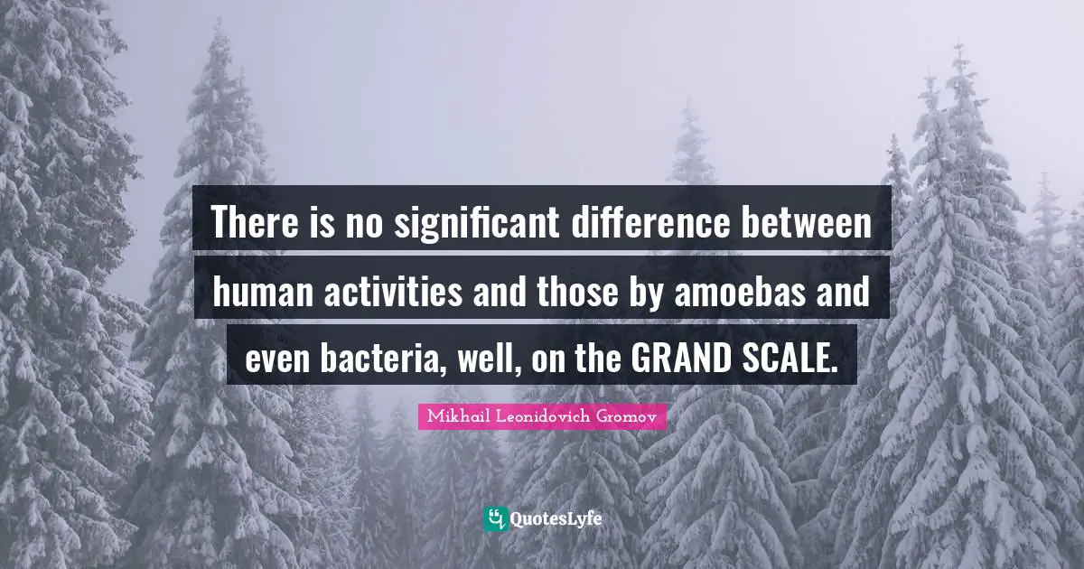 There is no significant difference between human activities and those by amoebas and even bacteria, well, on the GRAND SCALE.