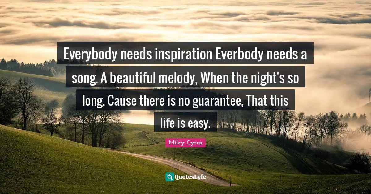 Everybody needs inspiration Everbody needs a song. A beautiful melody, When the night's so long. Cause there is no guarantee, That this life is easy.