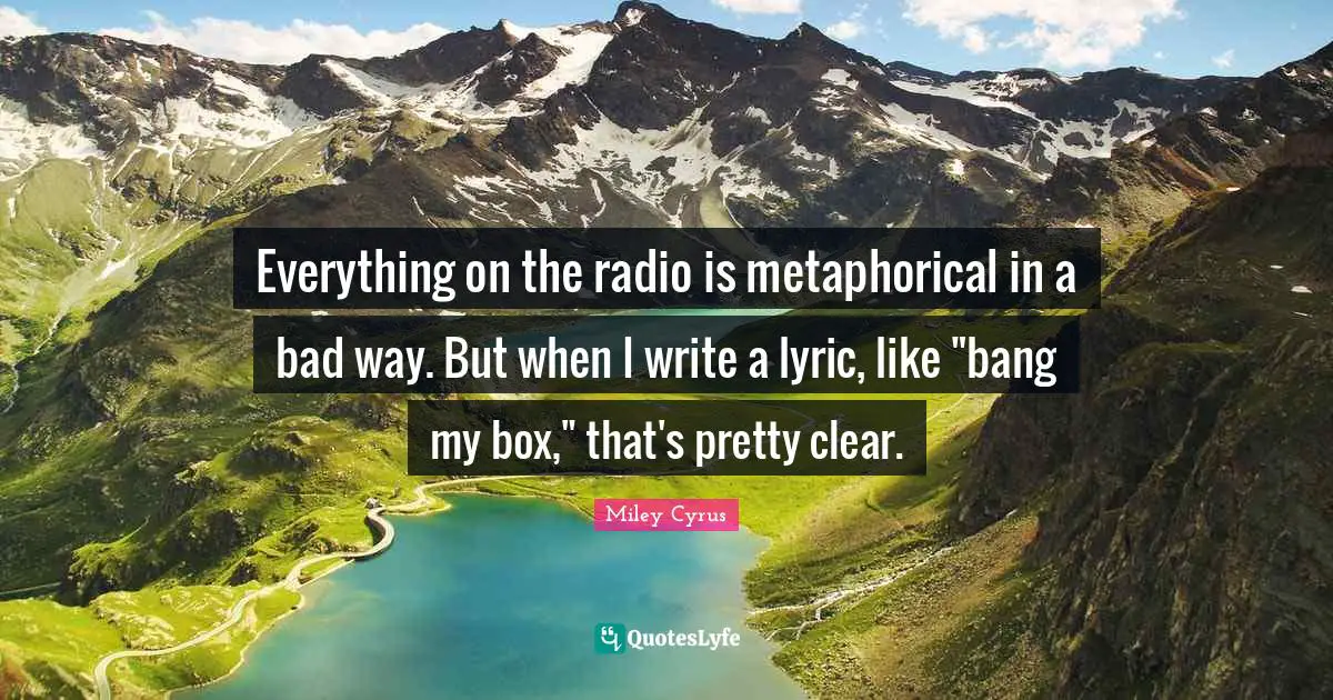 Everything on the radio is metaphorical in a bad way. But when I write a lyric, like "bang my box," that's pretty clear.