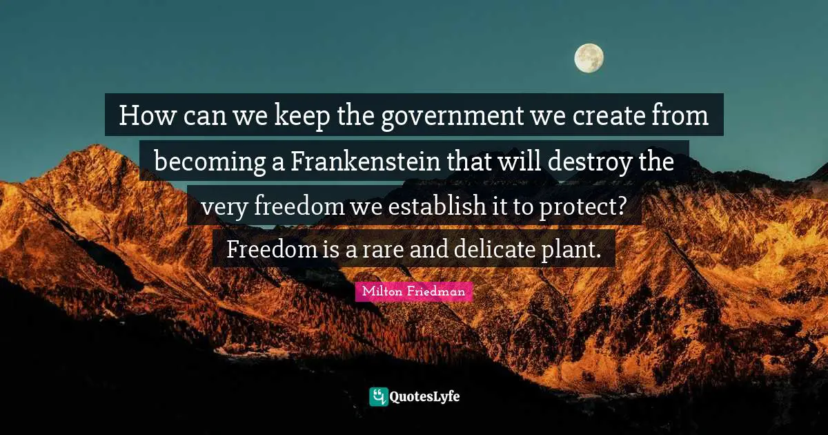 How can we keep the government we create from becoming a Frankenstein that will destroy the very freedom we establish it to protect? Freedom is a rare and delicate plant.