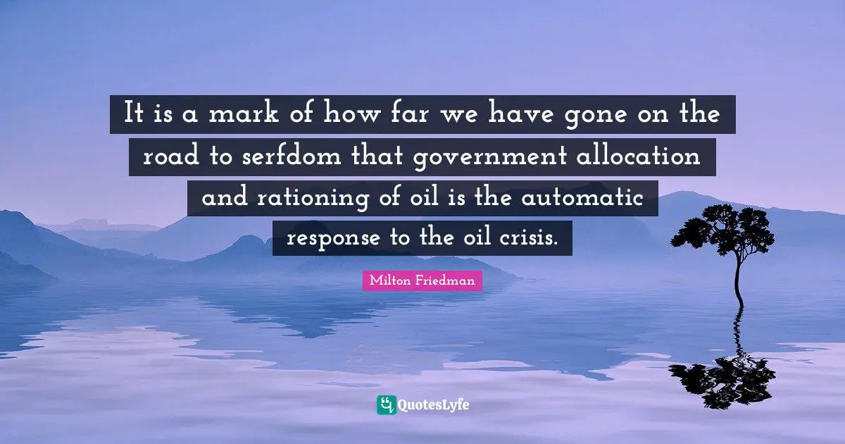 It is a mark of how far we have gone on the road to serfdom that government allocation and rationing of oil is the automatic response to the oil crisis.