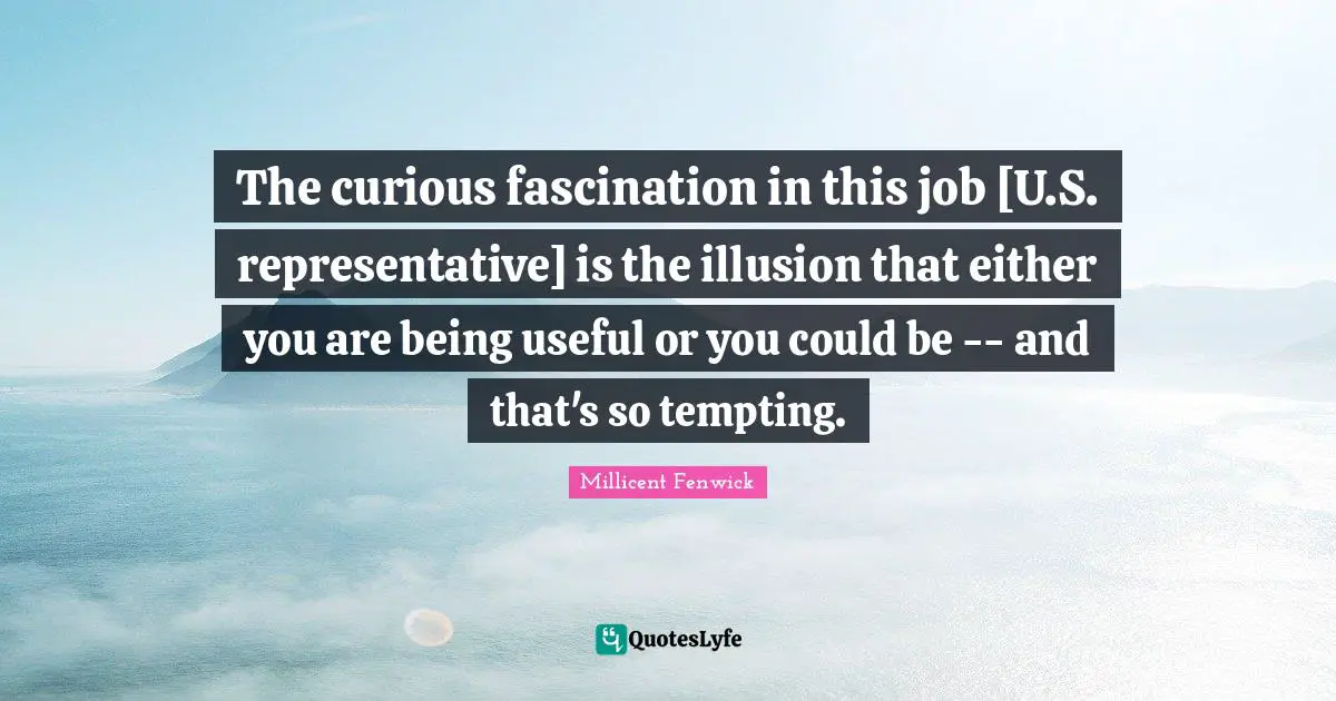 The curious fascination in this job [U.S. representative] is the illusion that either you are being useful or you could be -- and that's so tempting.