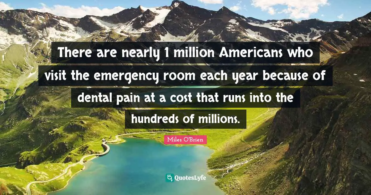 There are nearly 1 million Americans who visit the emergency room each year because of dental pain at a cost that runs into the hundreds of millions.