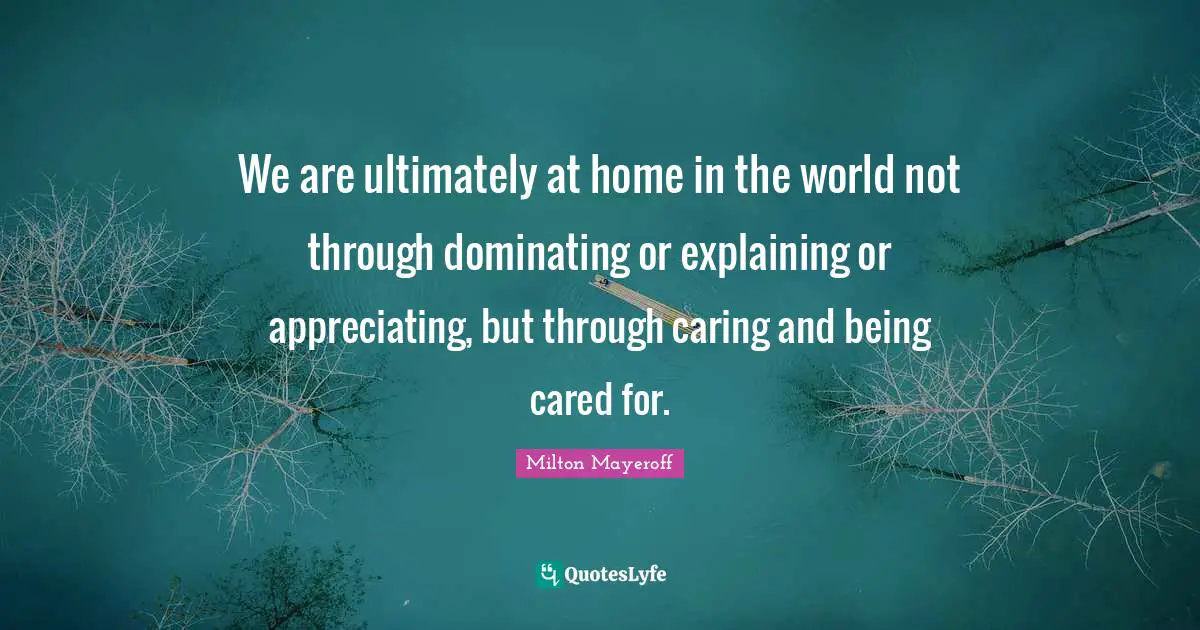 We are ultimately at home in the world not through dominating or explaining or appreciating, but through caring and being cared for.