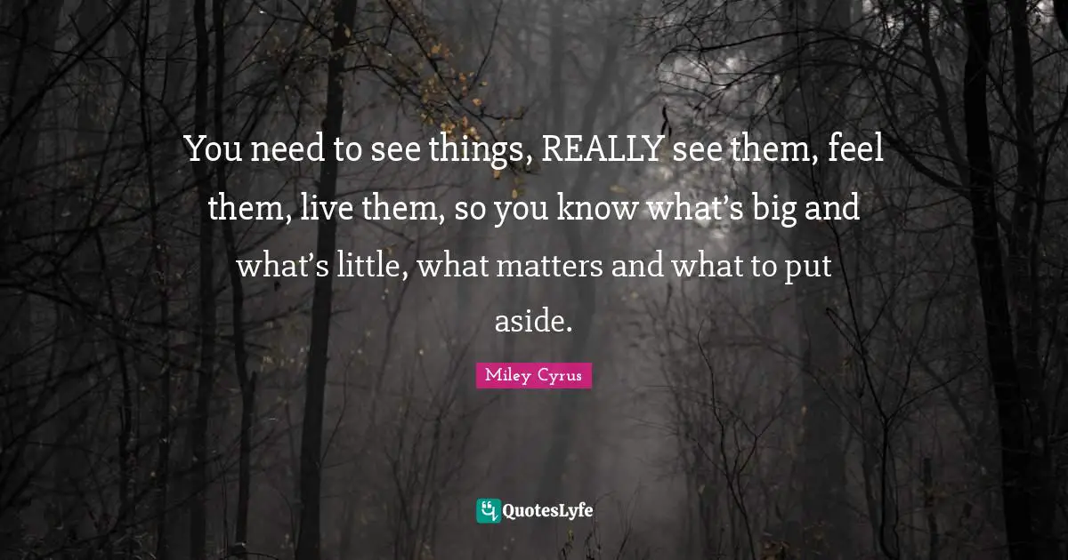 You need to see things, REALLY see them, feel them, live them, so you know what’s big and what’s little, what matters and what to put aside.