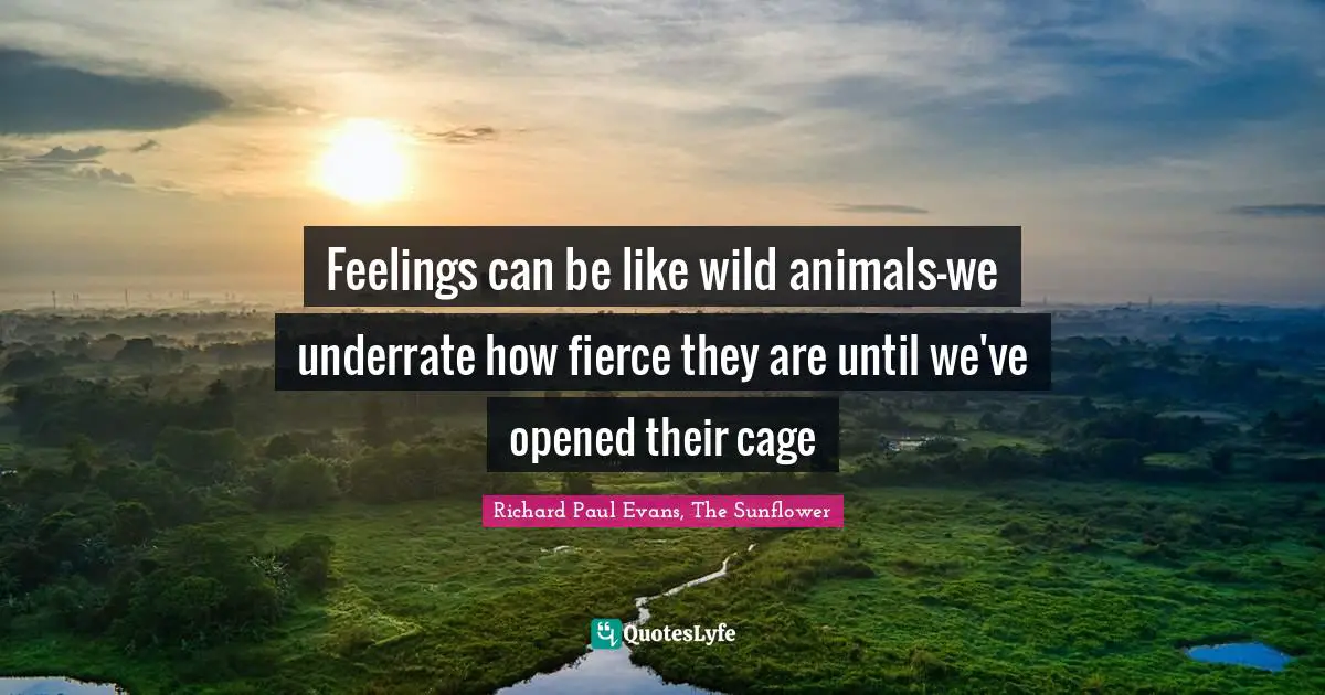 Feelings can be like wild animals-we underrate how fierce they are until we've opened their cage