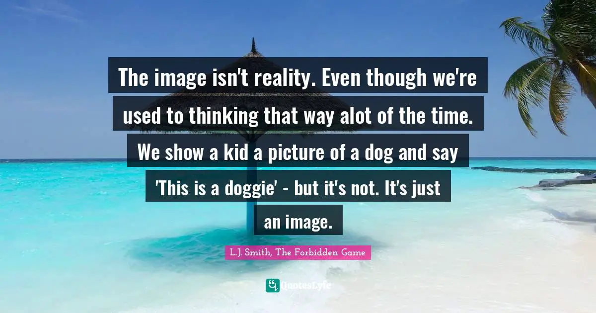 The image isn't reality. Even though we're used to thinking that way alot of the time. We show a kid a picture of a dog and say 'This is a doggie' - but it's not. It's just an image.