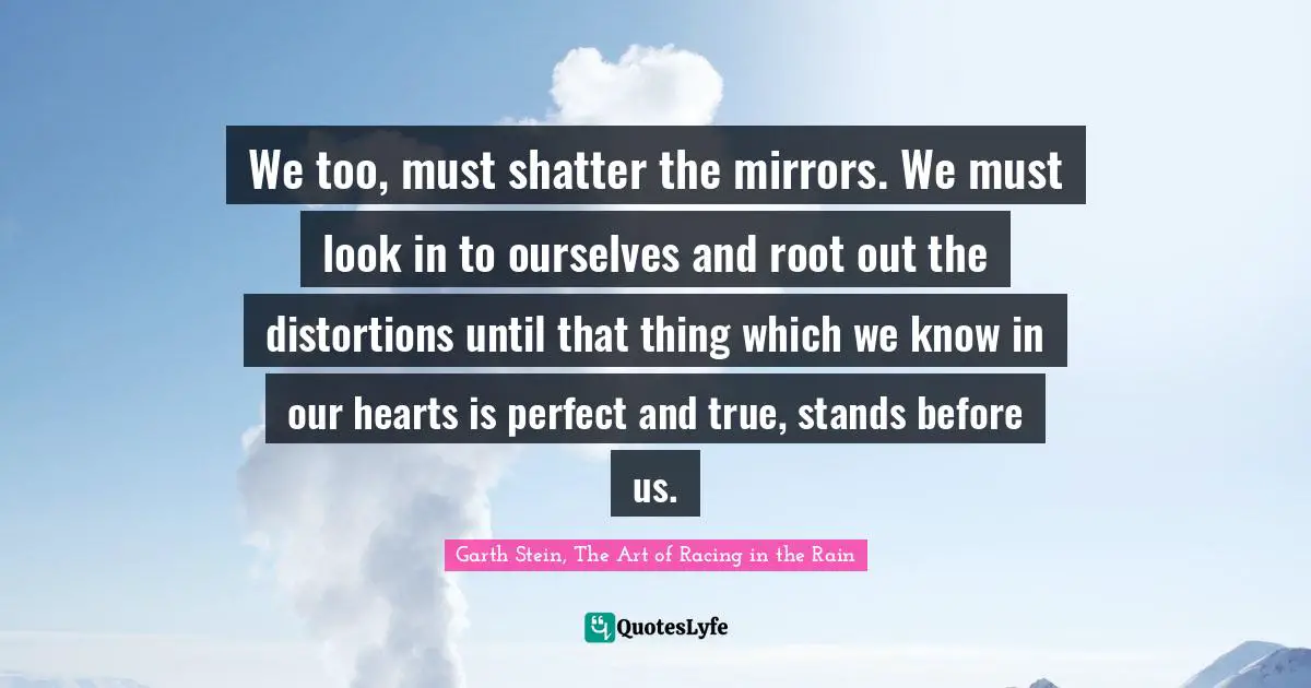 We too, must shatter the mirrors. We must look in to ourselves and root out the distortions until that thing which we know in our hearts is perfect and true, stands before us.