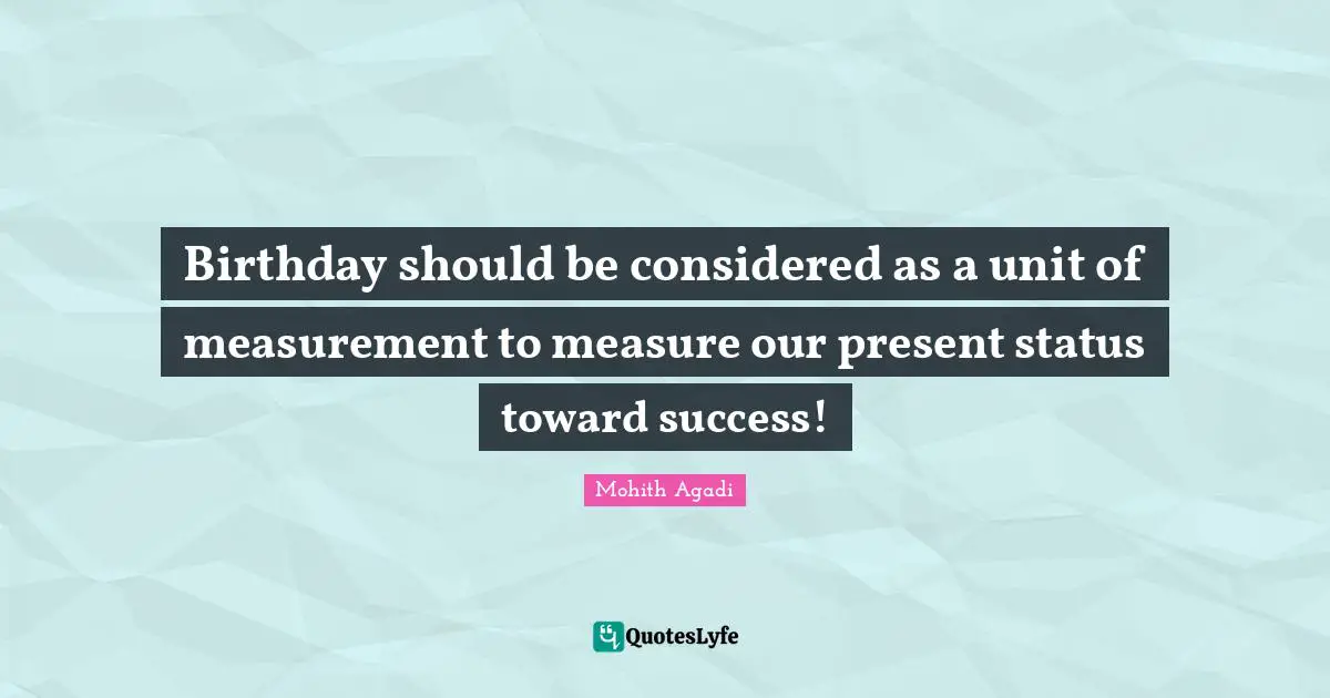 Mohith Agadi Quotes: Birthday should be considered as a unit of measurement to measure our present status toward success!