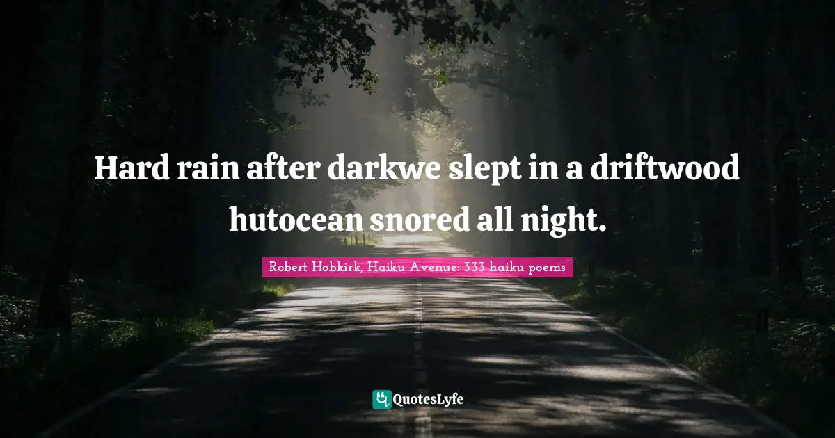 Hard rain after darkwe slept in a driftwood hutocean snored all night.