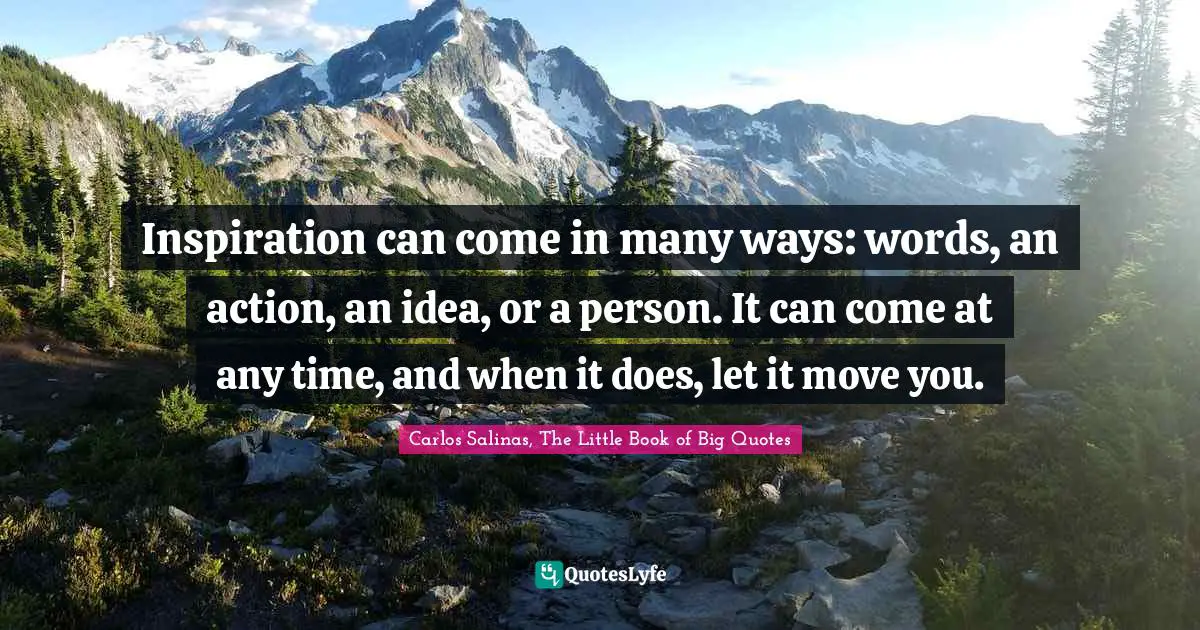Carlos Salinas Quotes: "Inspiration can come in many ways: words, an action, an idea, or a person. It can come at any time, and when it does, let it move you."